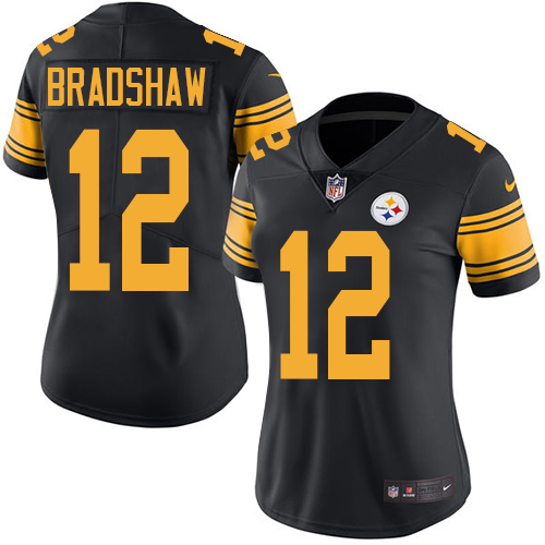 Women's Elite Terry Bradshaw Nike Jersey Black - #12 Rush NFL Pittsburgh Steelers